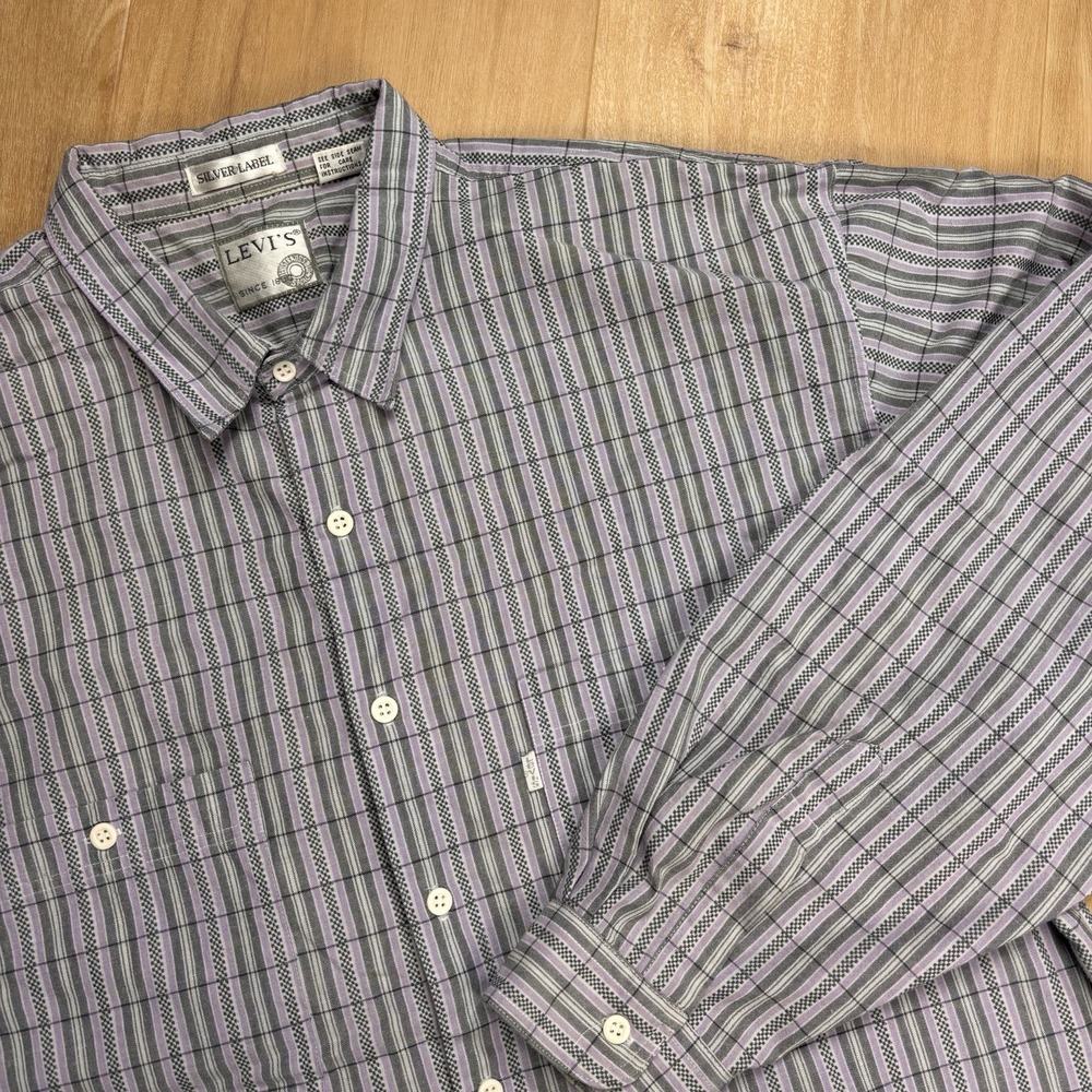 VTG Levis Shirt Mens XL Silver Label Long Sleeve Button Up Western Purple Grey